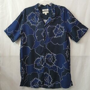 NEW Goodthreads Mens Floral Short Sleeve Viscose Shirt Navy Blue M Tall Camp